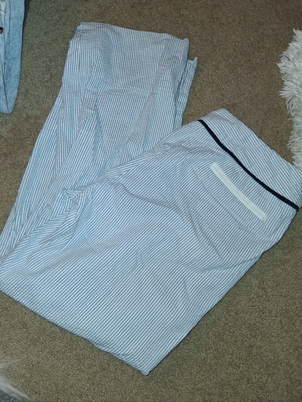 Harve Benard Blue and White Striped Capris with Navy Trim